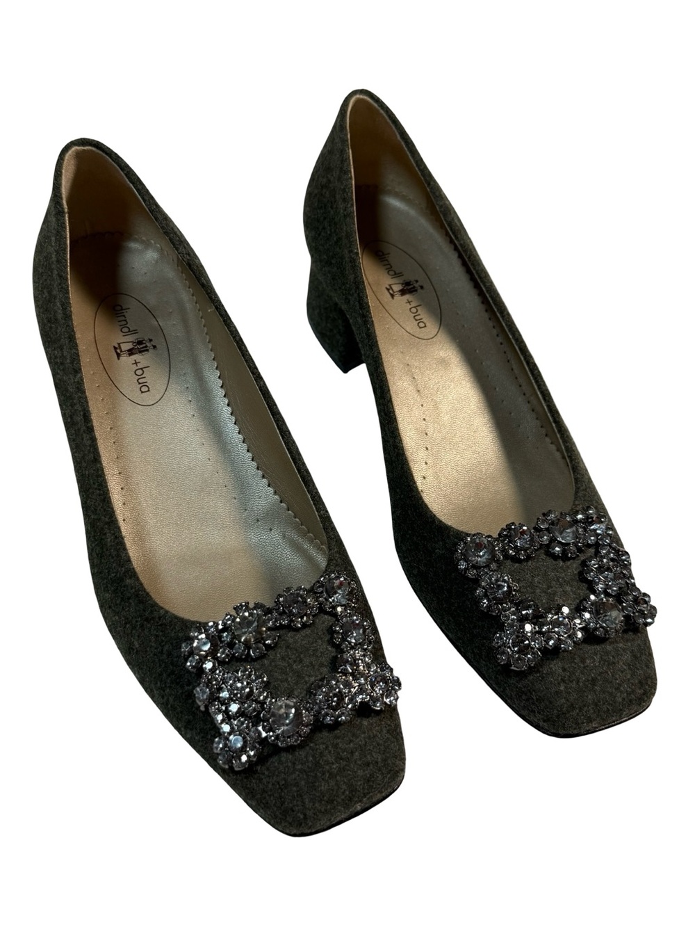 Dirndl+Bua Loafer EU38 US 7.5 Gray Wool Crystal Minimalist Block Pump Office